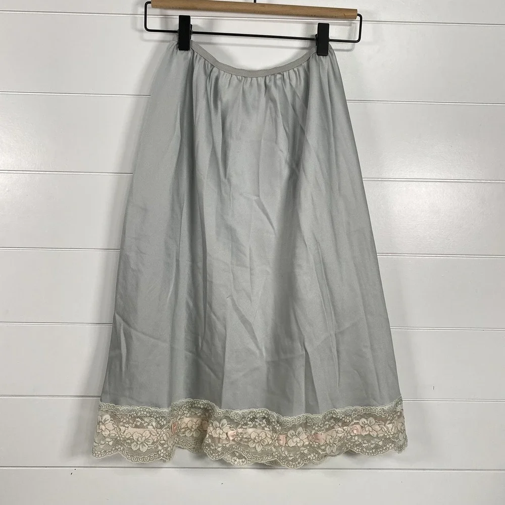 Xia Slip Skirt Womens Small Lace Trim Floral Satin Lingerie Made USA Vintage - Picture 1 of 12